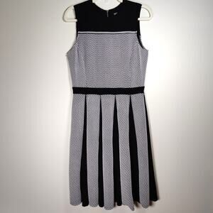 Taylor Black White Mesh Swing Dress Sleeveless Fit Flare Size 8 Mod Retro